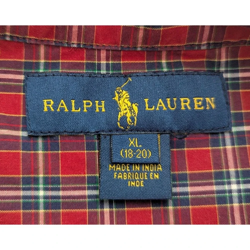 Ralph Lauren Boys' XL Long Sleeve Button Down Shirt  18-20 Red Plaid